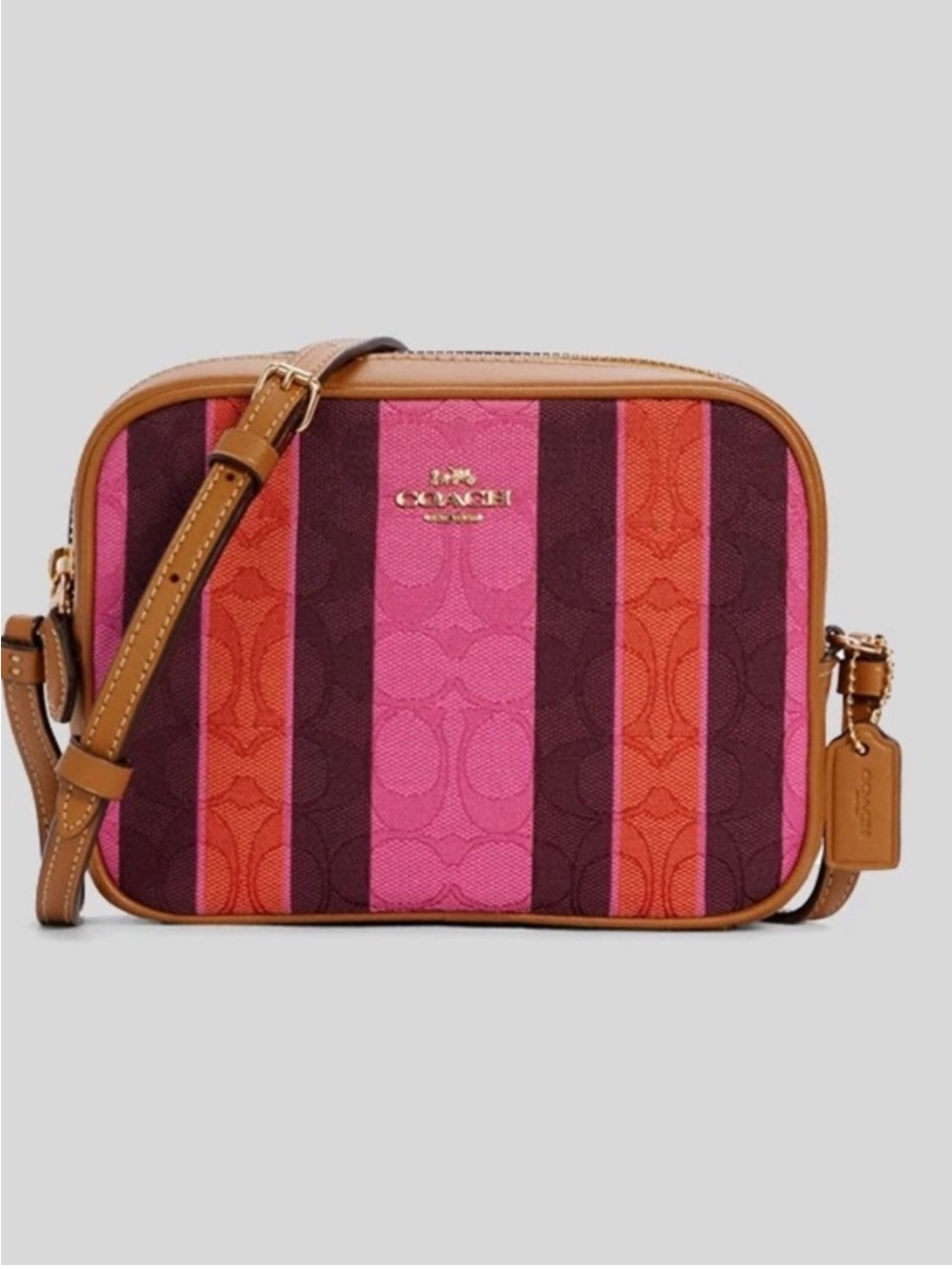 Coach Striped Signature Canvas Crossbody in Pink, Red & Burgundy